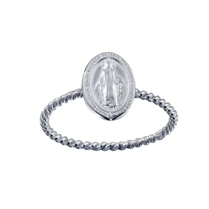 Anillo con medallón de María en plata de ley 925 pulida – SOR00025
