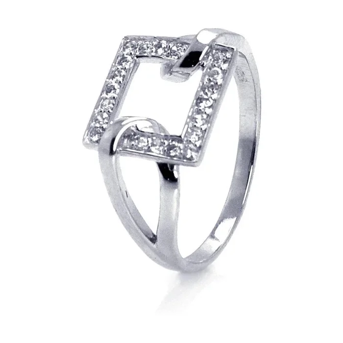 Anillo cuadrado abierto con circonitas cúbicas y baño de rodio en plata 925 (liquidación) – STR00593