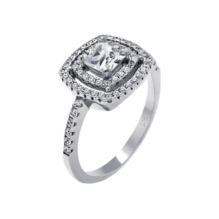 Anillo cuadrado multicapa con micro pavé de circonita transparente chapado en rodio de plata 925 – ACR00063