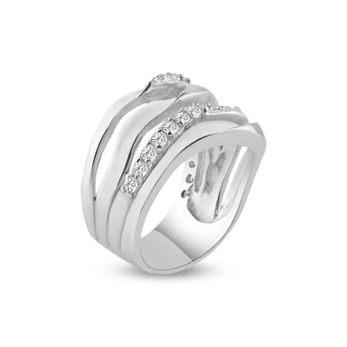 Anillo CZ alternado chapado en rodio de plata 925 – STR00349