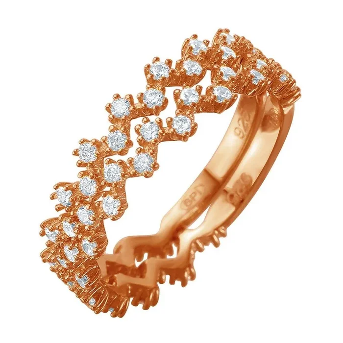 Anillo CZ chapado en oro rosa doble apilable de plata 925 – GMR00070RGP