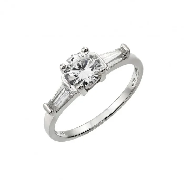 Anillo CZ redondo chapado en rodio de plata 925 – STR01005