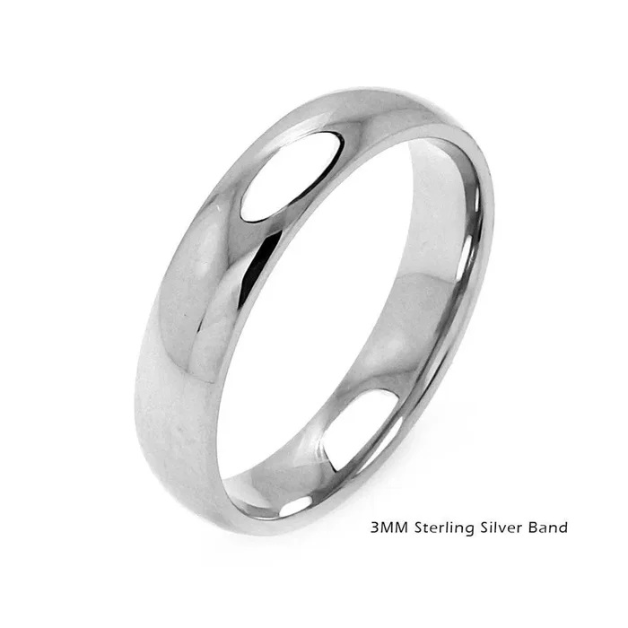 Anillo de bodas redondo liso de plata de ley 925 pulida – RING01-3MM