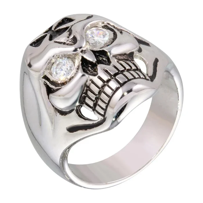 Anillo de calavera con circonitas cúbicas en plata de ley 925 rodiada (liquidación) – STR00161