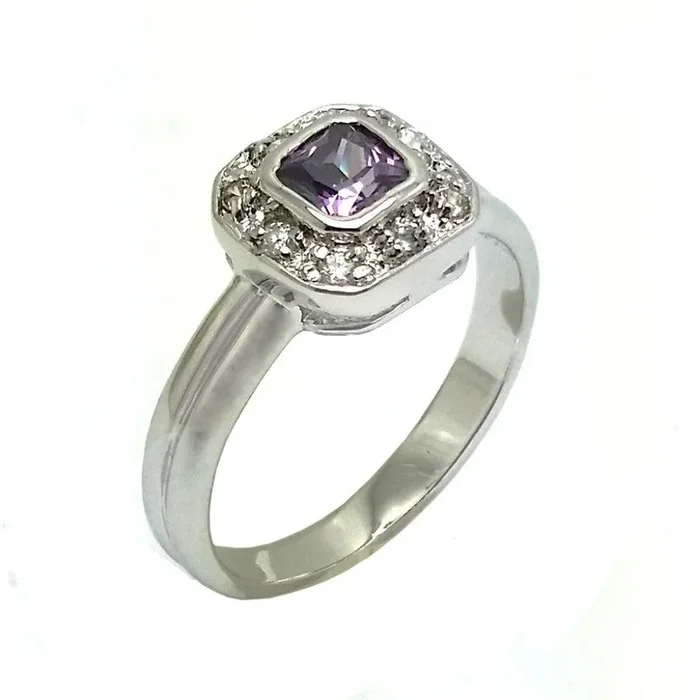 Anillo de compromiso nupcial con circonita cúbica transparente central chapado en rodio de plata 925 – BGR00861