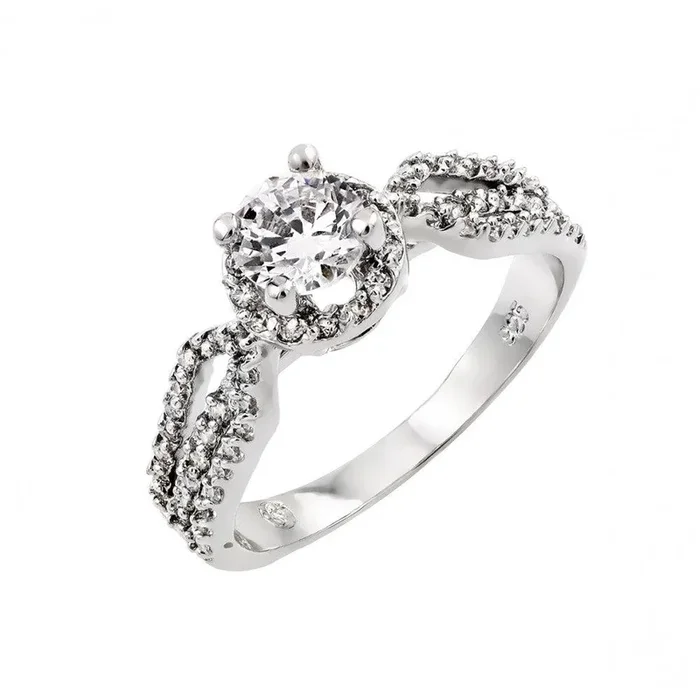 Anillo de compromiso nupcial con circonita transparente chapada en rodio de plata 925 – BGR00793