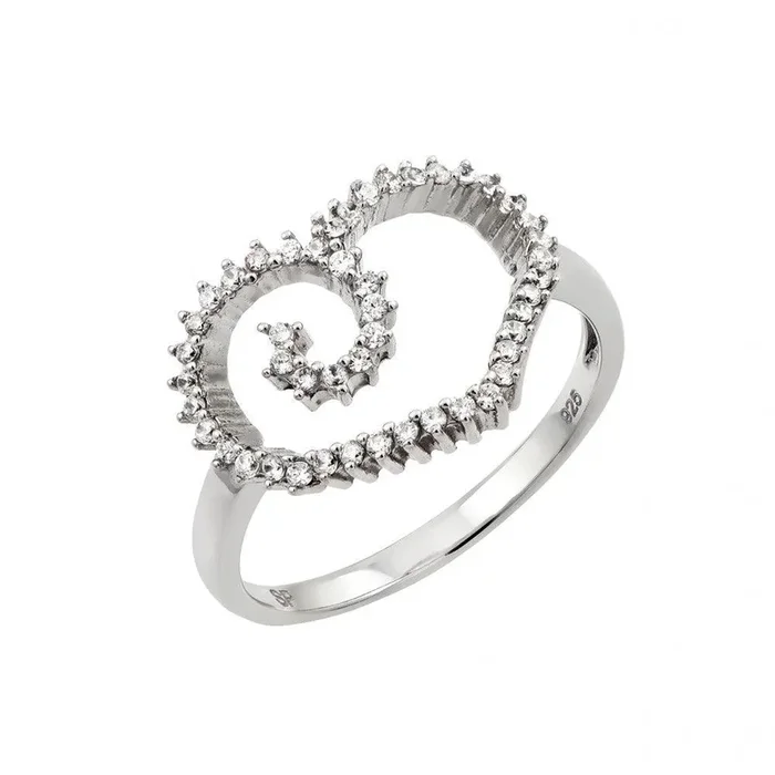 Anillo de corazón abierto con circonita cúbica chapada en rodio de plata 925 – GMR00012