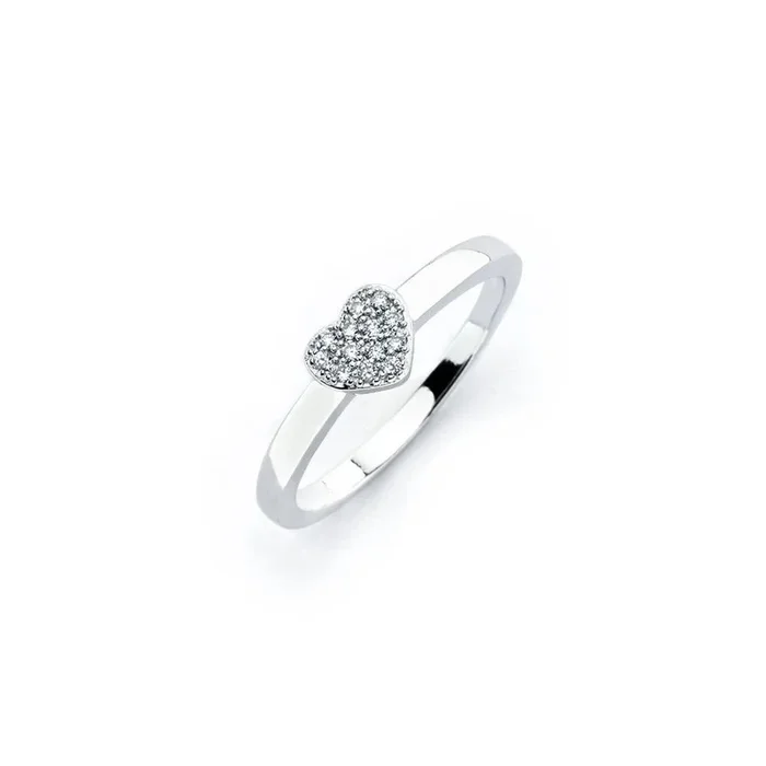 Anillo de corazón con circonita cúbica transparente chapado en rodio de plata 925 – BGR00744
