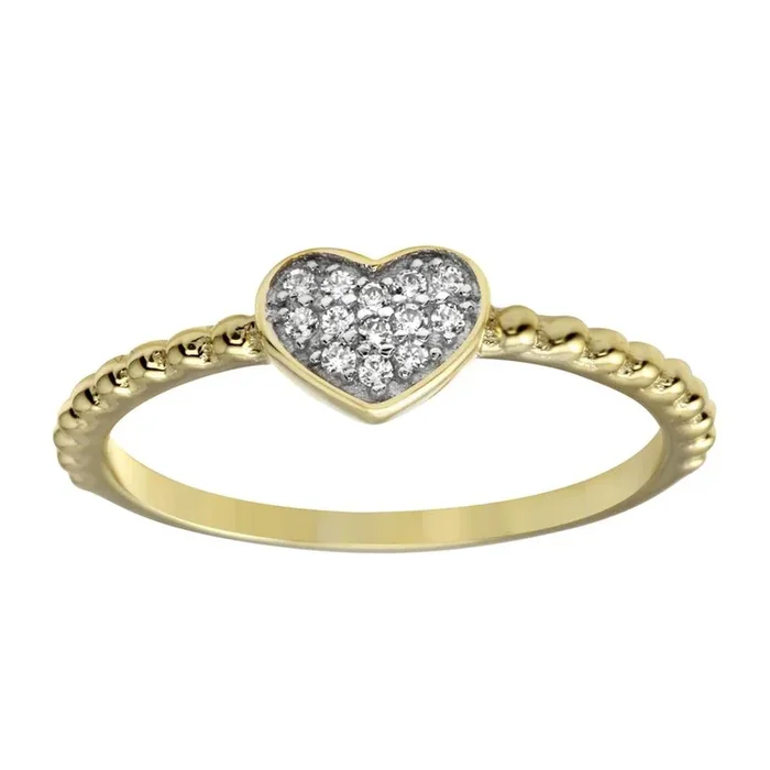 Anillo de corazón pequeño con circonita cúbica en plata de ley 925 bañada en oro – BGR01181