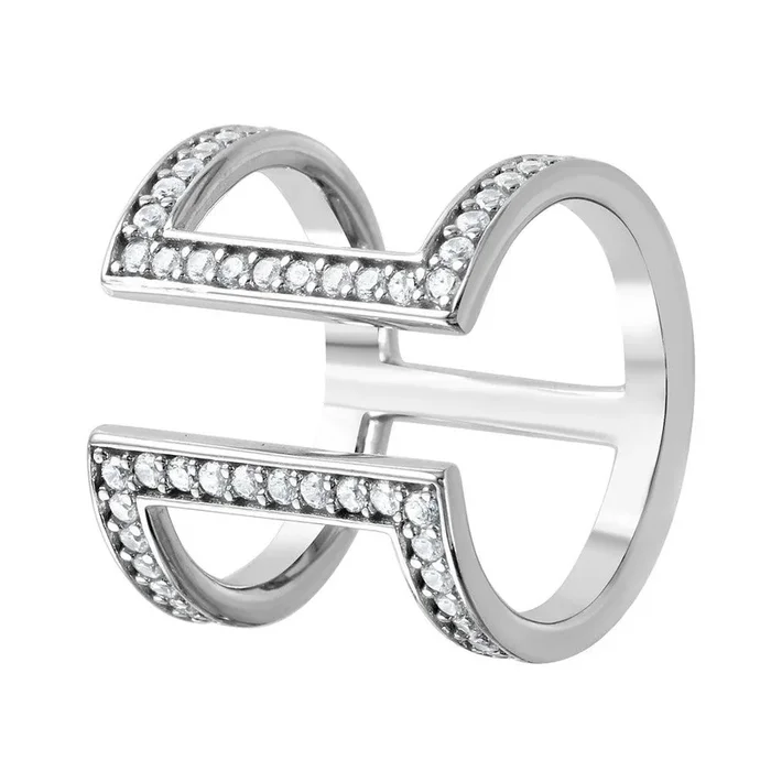 Anillo de doble barra con circonita cúbica chapada en rodio en plata 925 – GMR00043