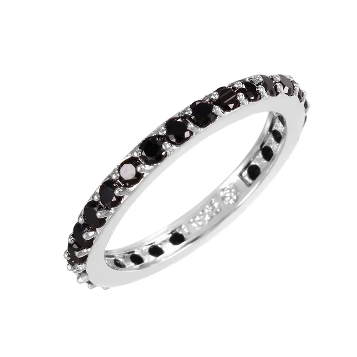 Anillo de eternidad apilable con circonita negra chapada en rodio y plata 925 – STR00119BLK
