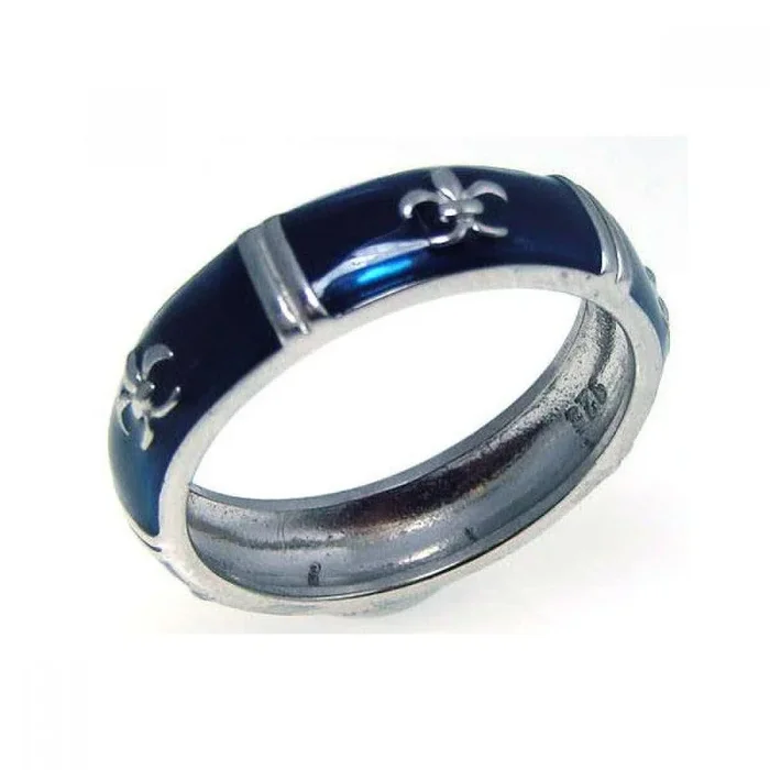 Anillo de eternidad con flor de lis y esmalte azul chapado en rodio, plata 925 – STR00526