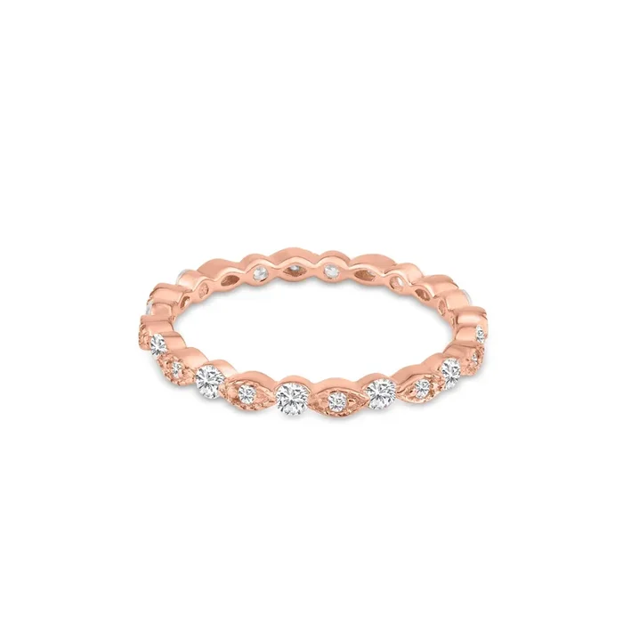 Anillo de eternidad de plata de ley 925 bañado en oro rosa con circonitas y diseño de ojo – BGR01185RGP