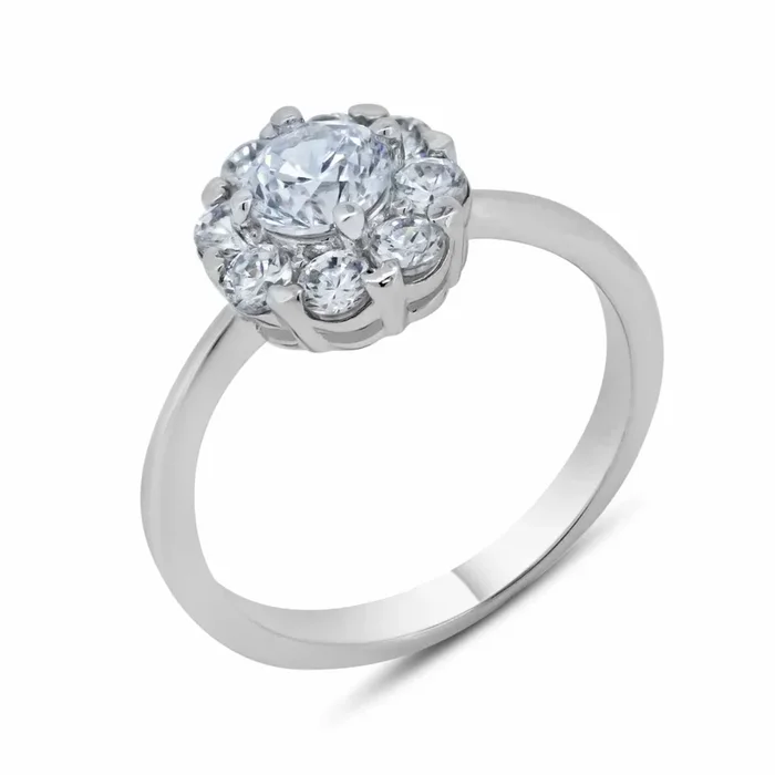 Anillo de flores con circonita cúbica transparente chapado en rodio de plata 925 – BGR00394