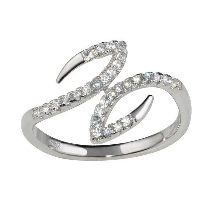 Anillo de gancho abierto de plata de ley 925 rodiada con circonita – BGR01173