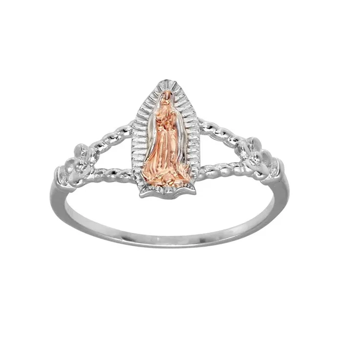 Anillo de la Virgen de Guadalupe en plata de ley 925 bicolor con cuerpo abierto – GMR00296RHR