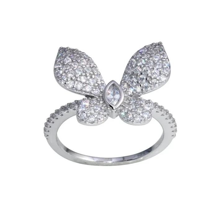 Anillo de mariposa con circonitas cúbicas en plata de ley 925 rodiada – BGR01306