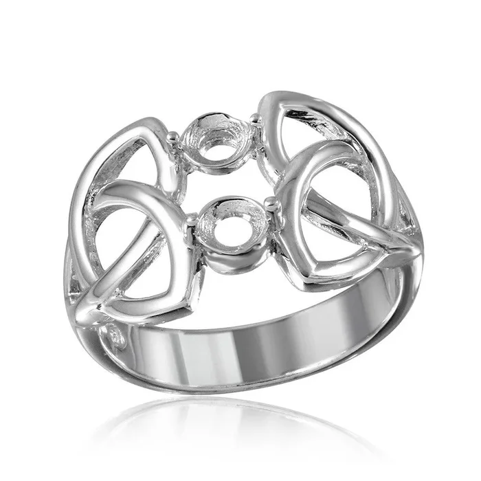 Anillo de montaje de 2 piedras con vástago de triquetra chapado en rodio de plata 925 – BGR01213