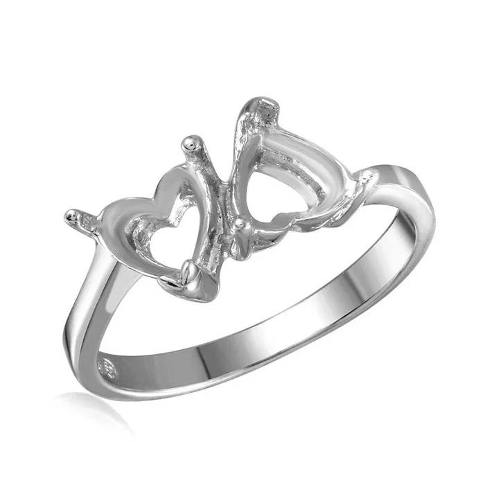 Anillo de montaje de doble corazón chapado en rodio de plata 925 – BGR00474