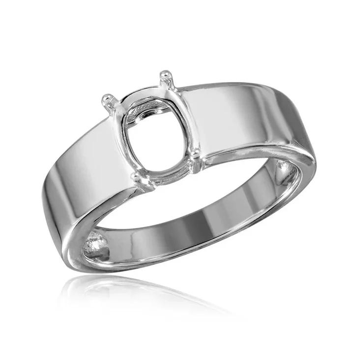 Anillo de montaje de piedra única con banda altamente pulida chapada en rodio de plata 925 – BGR00935