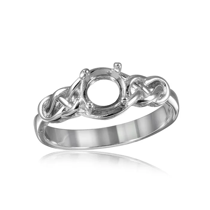 Anillo de montaje de piedra única con vástago de nudo chapado en rodio de plata 925 – BGR00488