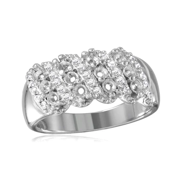 Anillo de montaje de varias filas chapado en rodio de plata 925 con circonita cúbica – BGR00496