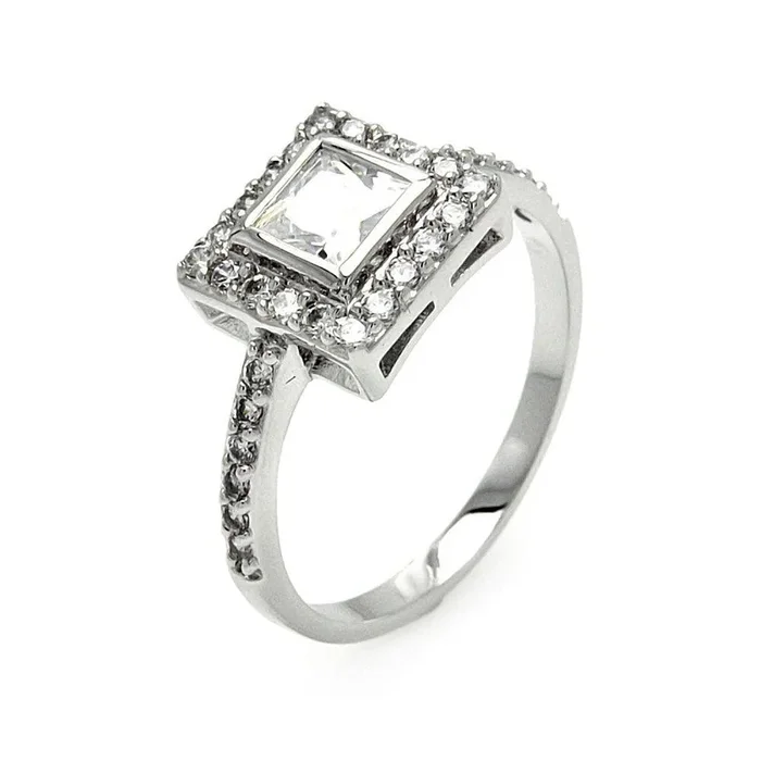 Anillo de novia cuadrado con circonita cúbica transparente chapado en rodio de plata 925 – BGR00572