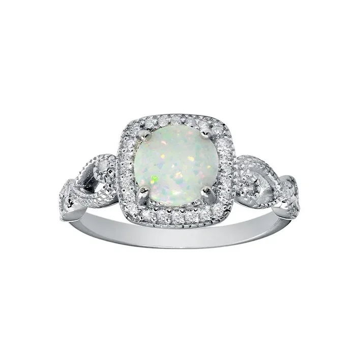 Anillo de ópalo cuadrado con cuerpo infinito en plata de ley 925 rodiada – BGR01291