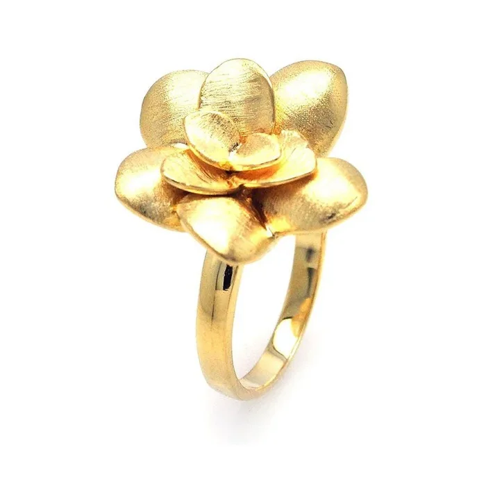 Anillo de plata 925 bañado en oro con flor – STR00577