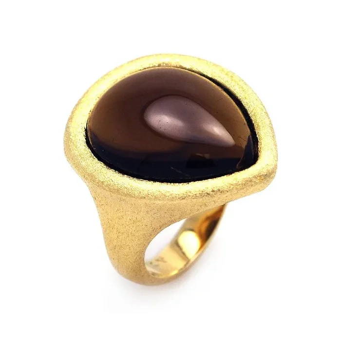 Anillo de plata 925 bañado en oro mate con piedra negra – STR00379