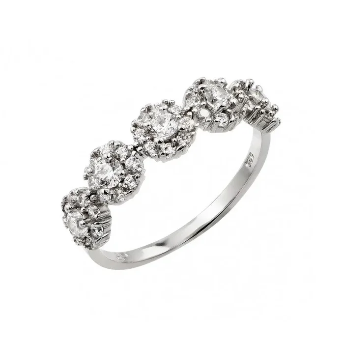 Anillo de plata 925 chapado en rodio con 5 racimos de circonitas – STR01023