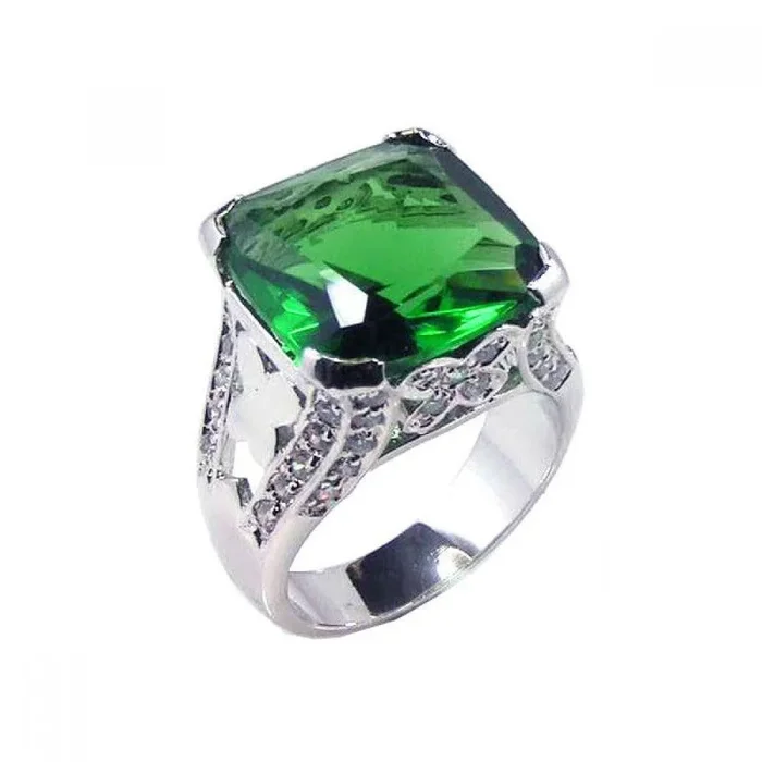 Anillo de plata 925 chapado en rodio con circonita cuadrada verde – STR00302