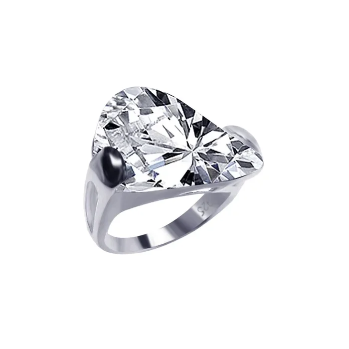 Anillo de plata 925 chapado en rodio con circonita transparente grande – BGR00028