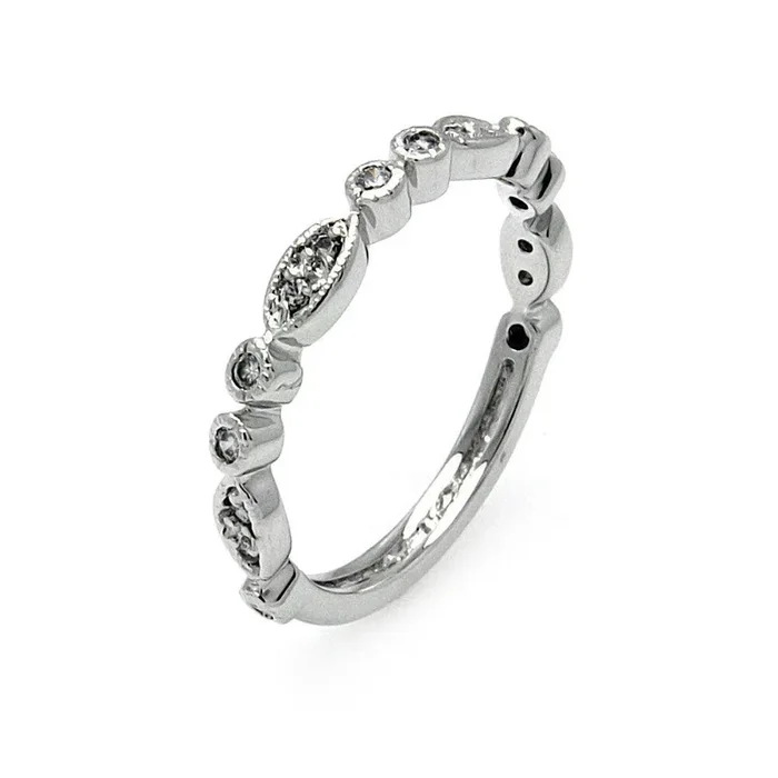 Anillo de plata 925 chapado en rodio con circonita transparente y forma redonda – BGR00504