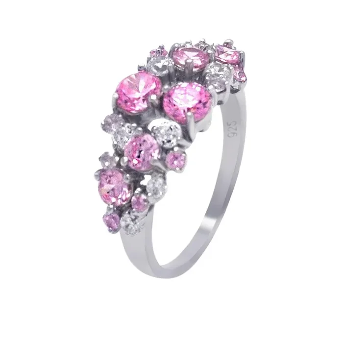Anillo de plata 925 chapado en rodio con circonitas rosas de múltiples formas – AAR0012PNK