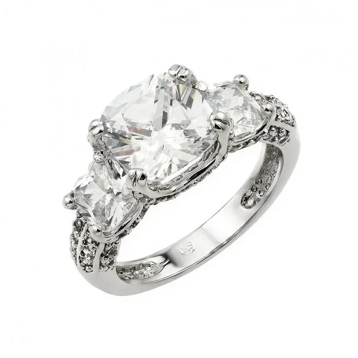 Anillo de plata 925 chapado en rodio pasado presente futuro cuadrado CZ – BGR00923