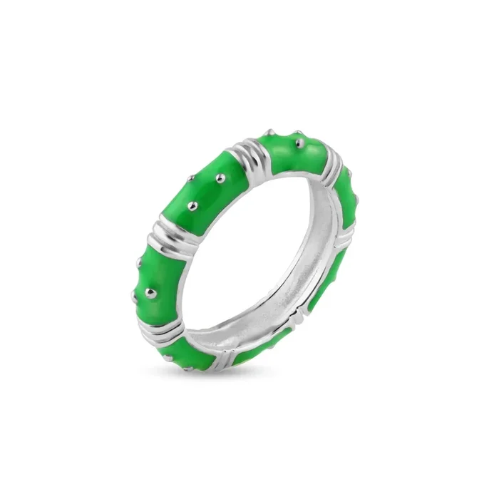 Anillo de plata 925 con baño de rodio y esmalte verde – STR00613