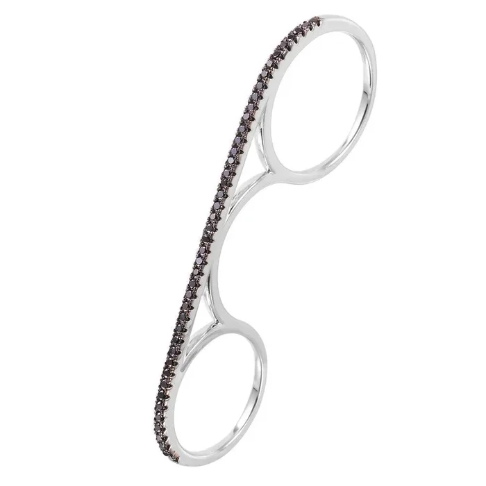 Anillo de plata 925 con circonita negra y dos dedos chapados en rodio – GMR00068BLK