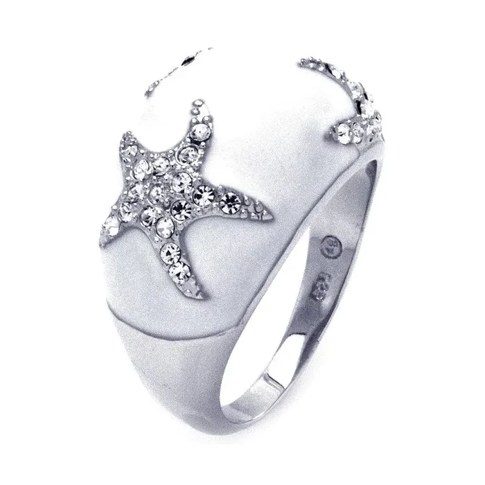 Anillo de plata 925 rodiada con esmalte blanco y circonitas cúbicas transparentes – BGR00322