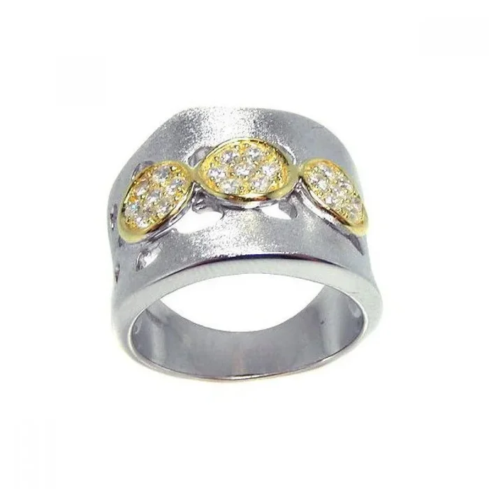 Anillo de plata 925 rodiada y 3 circonitas cúbicas con acabado mate – STR00559