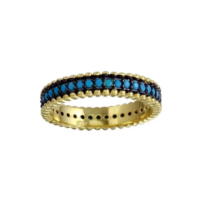 Anillo de plata de ley 925 bañado en oro con piedra turquesa – BGR01125