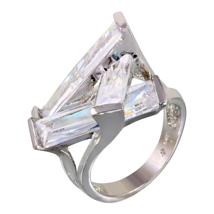 Anillo de plata de ley 925 rodiada con 3 circonitas baguette transparentes (liquidación) – JSR00002CLR