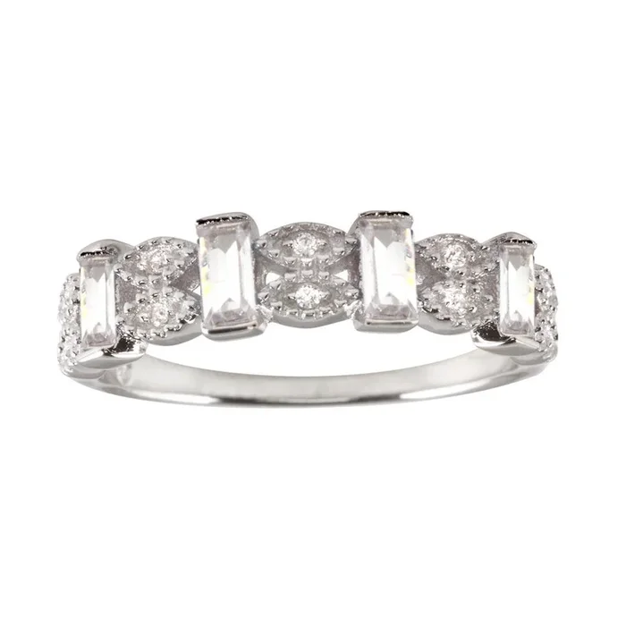 Anillo de plata de ley 925 rodiada con barra transparente y circonita cúbica – BGR01223CLR