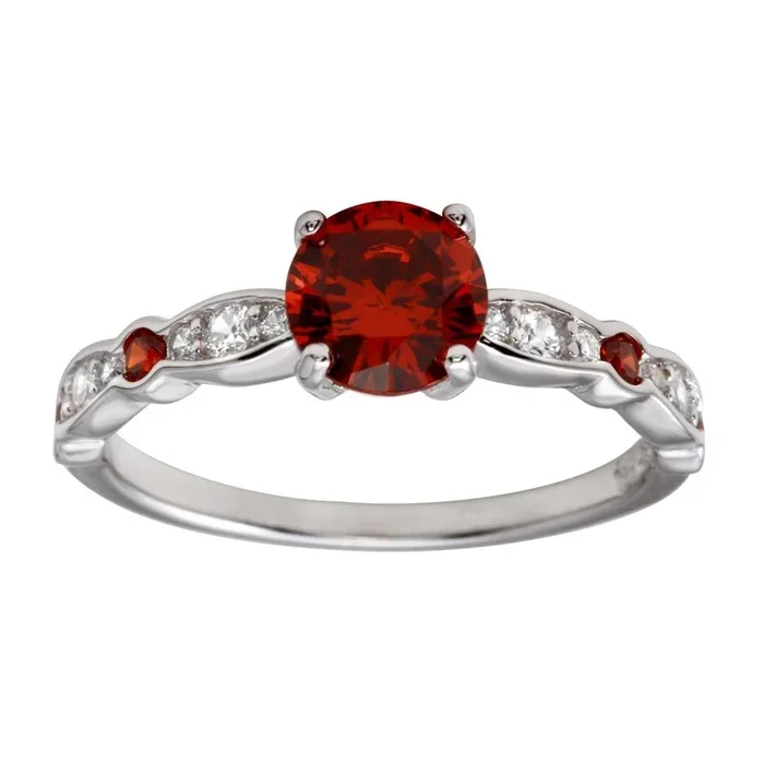 Anillo de plata de ley 925 rodiada con circonita cúbica roja central – BGR01191RED