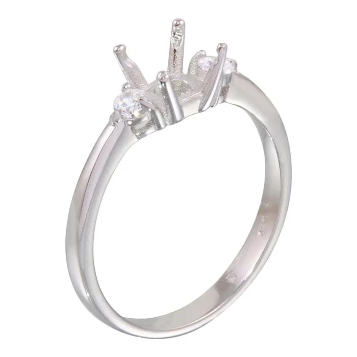 Anillo de plata de ley 925 rodiada con circonita cúbica (solo montaje central) – BGR01138