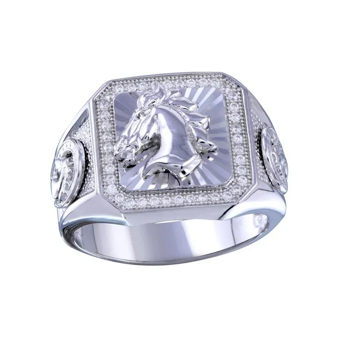 Anillo de plata de ley 925 rodiada con circonita cúbica y semental para hombre – GMR00239RH