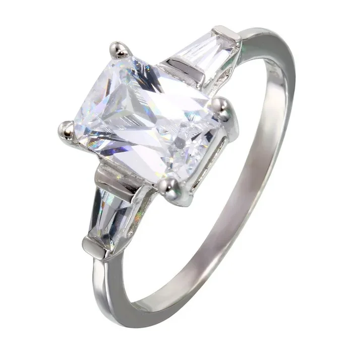 Anillo de plata de ley 925 rodiada con circonitas cuadradas y baguette – STR00703