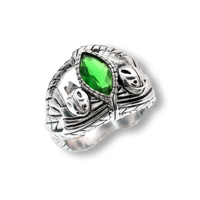 Anillo de plata de ley 925 rodiada con circonitas cúbicas místicas verdes marquesas y detalle de hoja intrincada de 19 mm – STRR1410