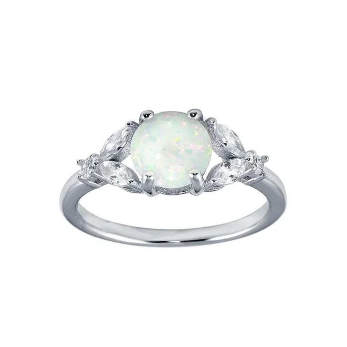 Anillo de plata de ley 925 rodiada con ópalo y circonita cúbica – BGR01290