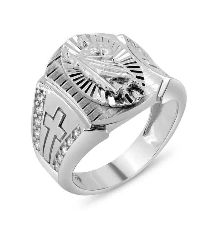 Anillo de San Judas Tadeo en plata de ley 925 rodiada con circonita cúbica transparente talla diamante – GMR00346